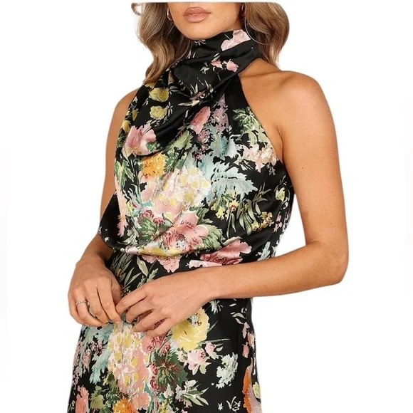Petal+Pup Annabelle Halter Neck MIDI Dress Black Floral Size Large NWT - Picture 4 of 12
